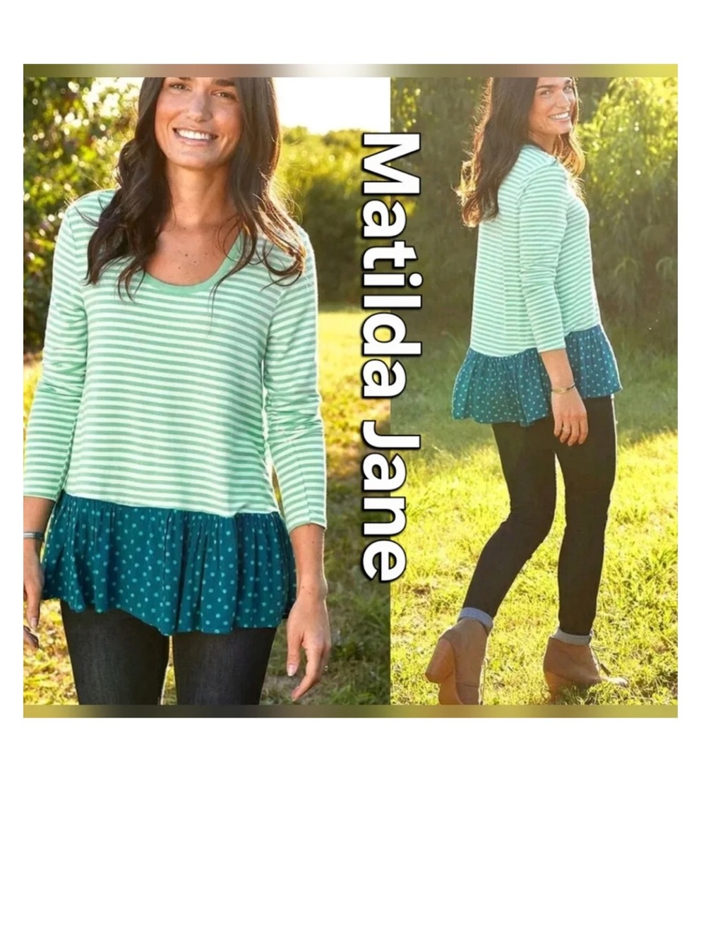Matilda Jane Mint & Teal Striped Long-Sleeve Scoop Neck Top